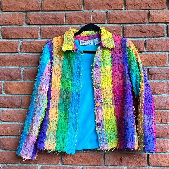 Rainbow frayed textured jacket - Picture 1 of 6